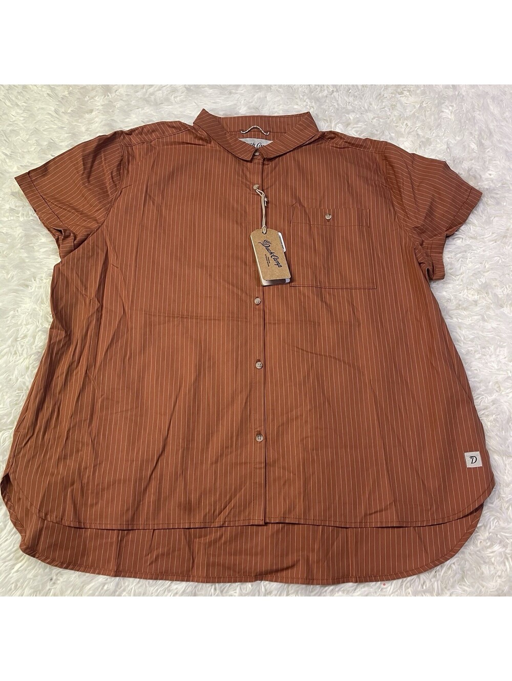 Duck Camp Creekside Shirt Womens XL Clay Pinstripe Button Up